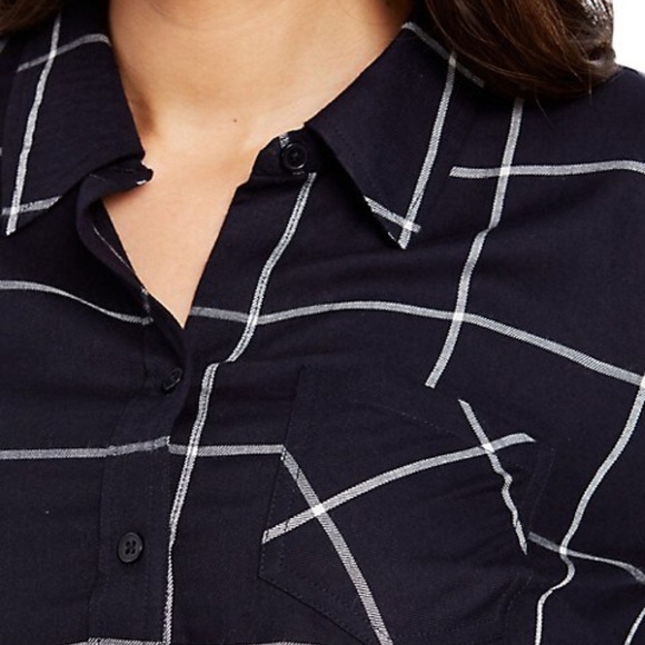 Petite M Navy Windowpane Plaid Check Shirt NWT - Picture 4 of 15